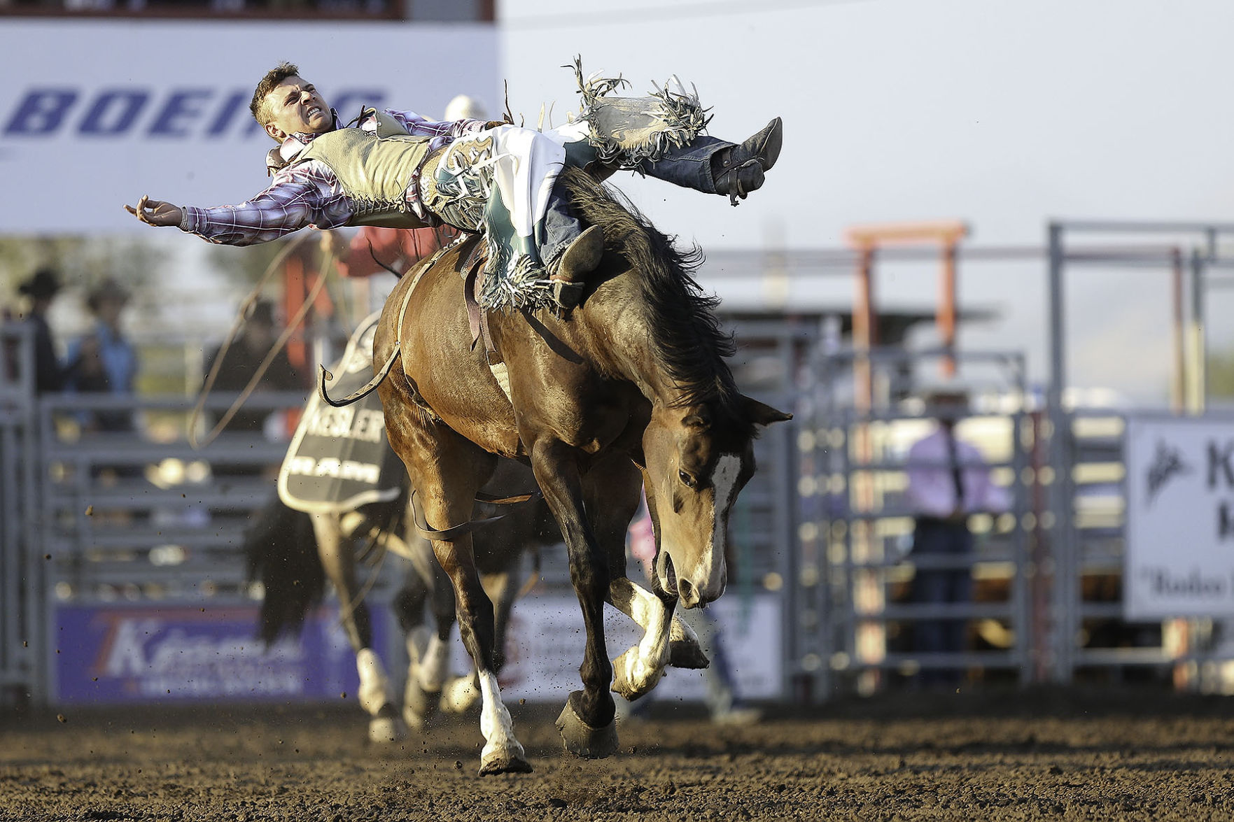 Polson’s Trevar McAllister rides in the 2018 Last Chance Stampede Rodeo.